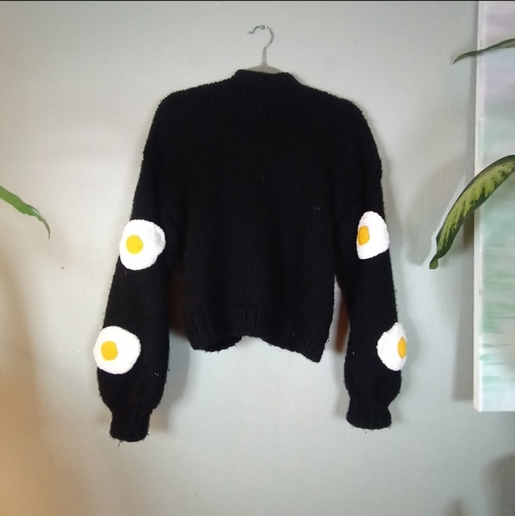 Society Mano Handmade Knit Girlhoodcore Boho Dopamine Black White Egg Sweater M - Picture 8 of 11